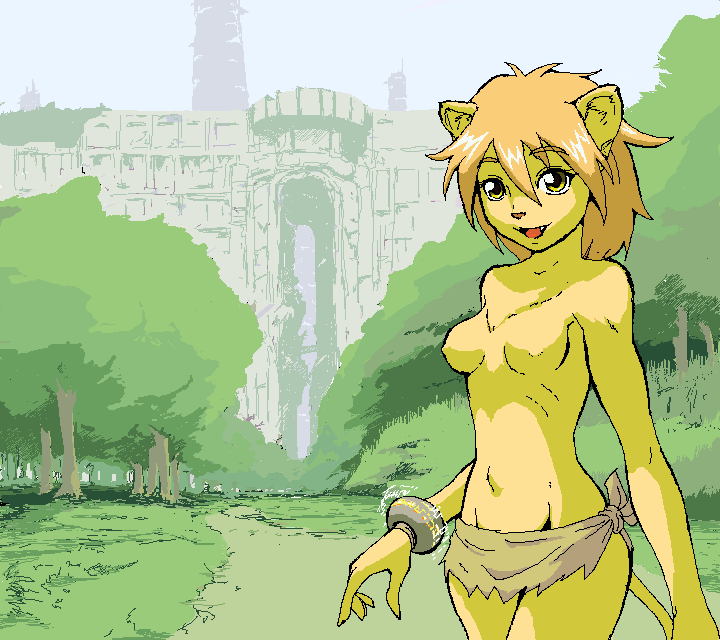 fang feline female jungle mo-hiro oekaki ruins solo technosavage topless tribal