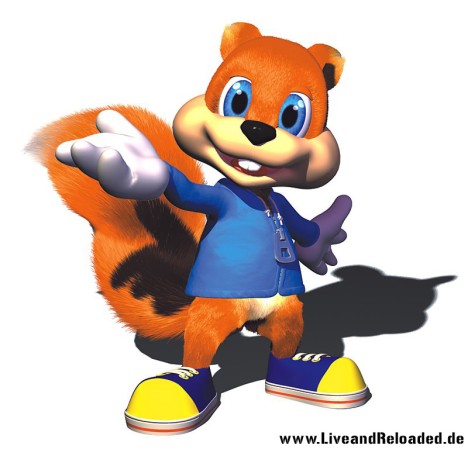 bottomless clothed clothing conker conker's_bad_fur_day conker's_bad_fur_day cute half-dressed looking_at_viewer male mammal plain_background rare rodent solo squirrel standing unknown_artist video_games white_background