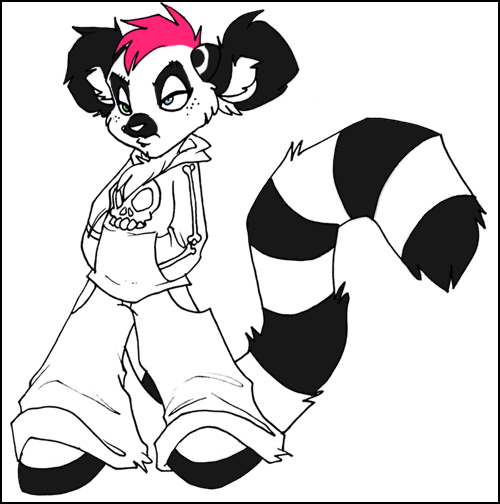 clothed cub female hair half-closed_eyes heterochromia holly_massey hoodie lemur long_tail mohawk pink_hair short_hair solo standing striped_tail tail toony zeriara_(character)