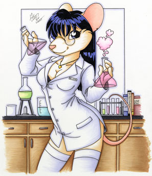 chemistry erlenmeyer_flask female glasses labcoat laboratory michele_light rat rodent science scientist solo