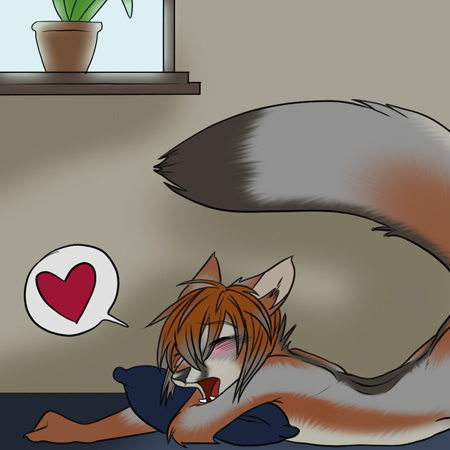 &hearts; aer ambiguous_gender blush canine eyes_closed female fox grey_fox jijix nude orgasm pillow plant solo window