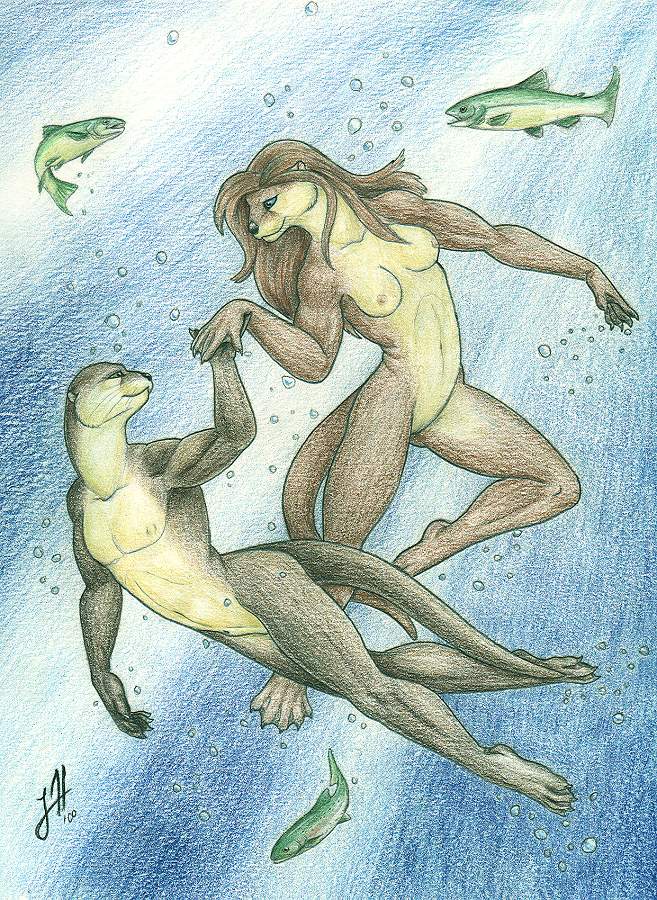 bubbles couple female fish linsey_huish male nude otter straight swimming underwater