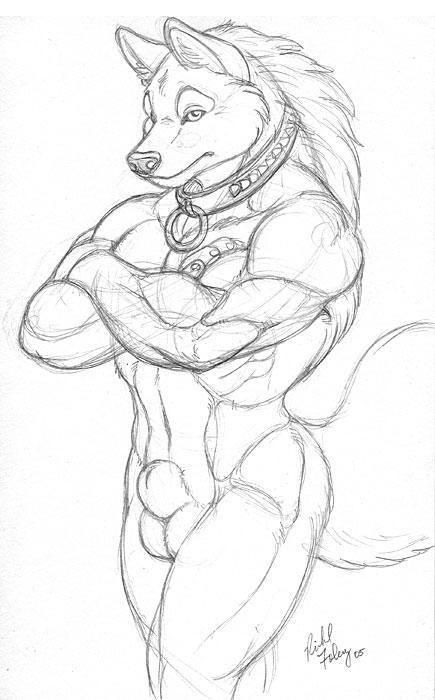 canine collar male nude richard_foley sheath sketch solo wolf