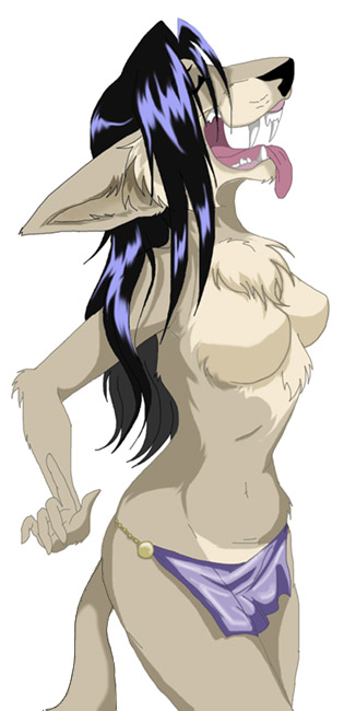 canine chest_tuft female loincloth self_portrait silk solo tien-kun tongue topless underwear wolf