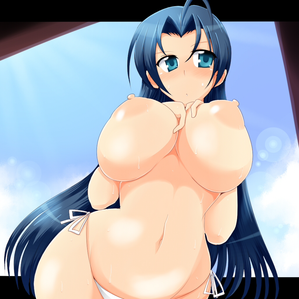 bikini_bottom blush breasts idolmaster large_breasts miura_azusa nipples wedge