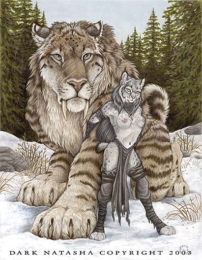 anthro breasts dark_natasha feline female feral forest giant loincloth lynx nipples sabertooth scar size_difference snow standing topless tree underwear