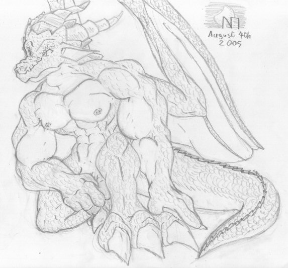 balls claws danandnite dragon horns kneeling male muscles nude penis reptile scalie sketch solo tail wings