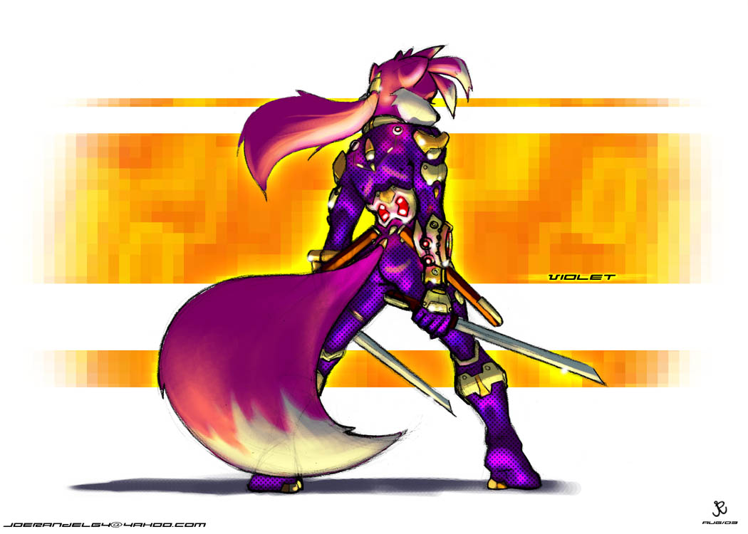 canine female fox joe_randel ninja solo sword violet weapon