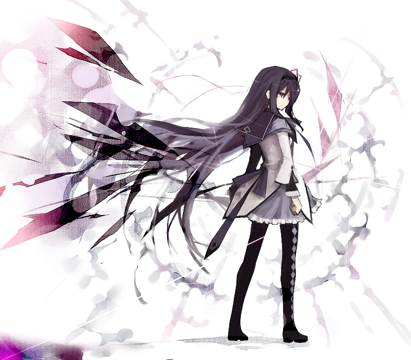 akemi_homura black_hair hairband long_hair magical_girl mahou_shoujo_madoka_magica pantyhose purple_eyes shima_h solo wings