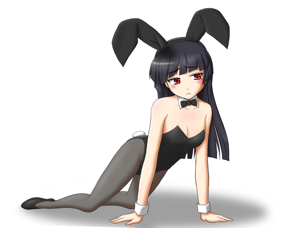 black_hair bunny_ears bunnygirl cleavage gokou_ruri ore_no_imouto_ga_konna_ni_kawaii_wake_ga_nai pantyhose red_eyes tail white