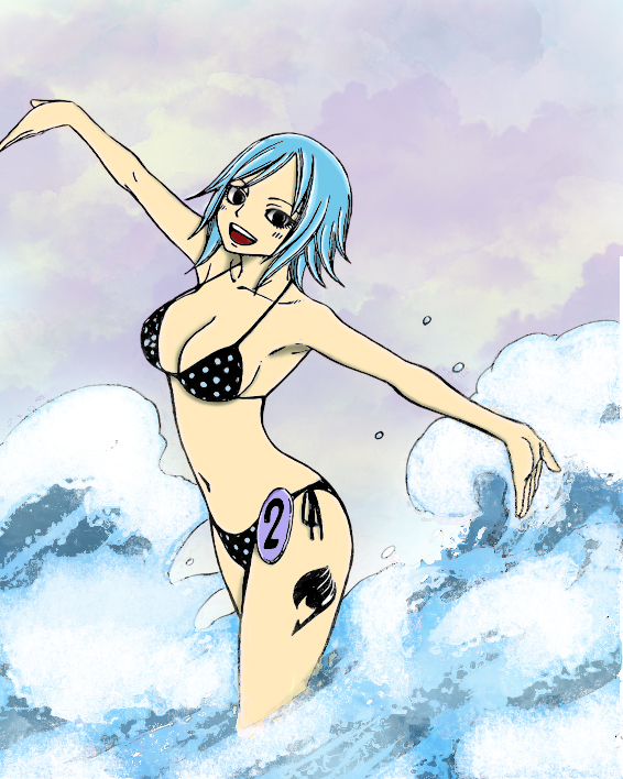 bikini cleavage fairy_tail fan_colored juvia_loxar mashima_hiro smile swimsuit water