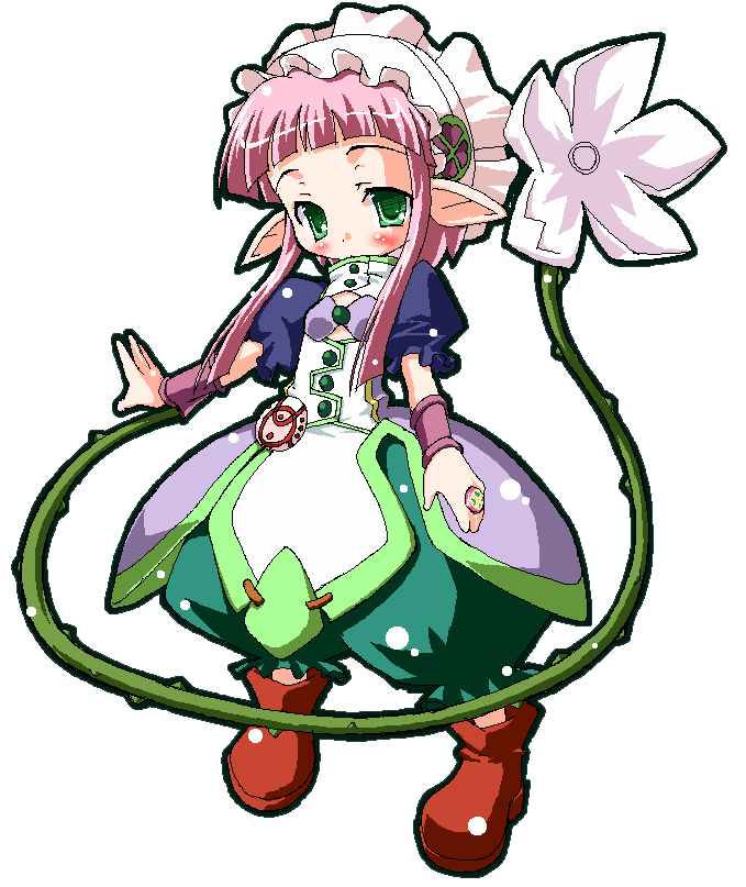 flower green_eyes ibara-hime kekyo otogi-juushi_akazukin pink_hair plant pointy_ears simple_background solo vines