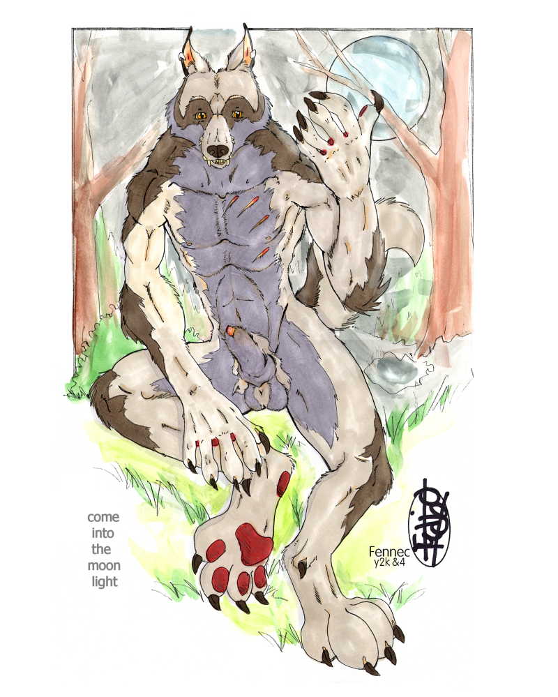 balls canine fennec_(artist) forest knot knot_in_sheath male mammal moon penis penis_tip pubes sheath solo tree were werewolf wolf wood