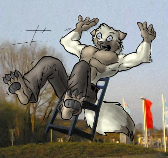 canine chair fail fall hindpaw macro male sculpture solo tipping unknown_artist
