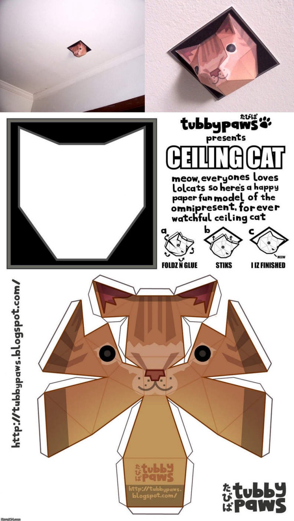 ceiling ceiling_cat feral how_to non-anthro origami papercraft tubbypaws tutorial