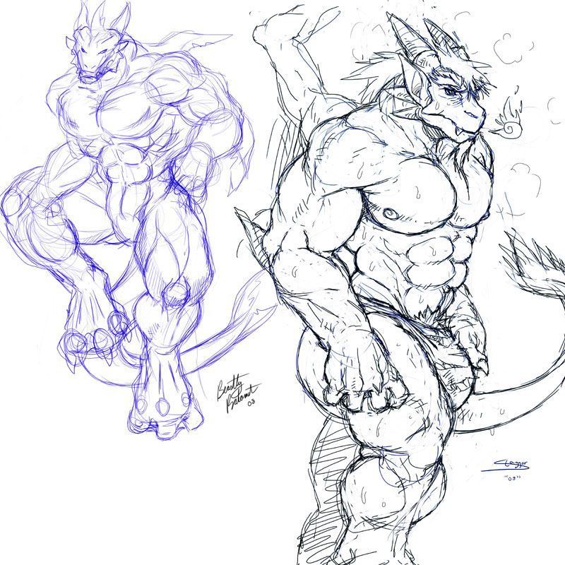 beastlybahamut bulge claws dragon fangs horns male muscles nude reptile scalie stagor55 standing tail thong wings