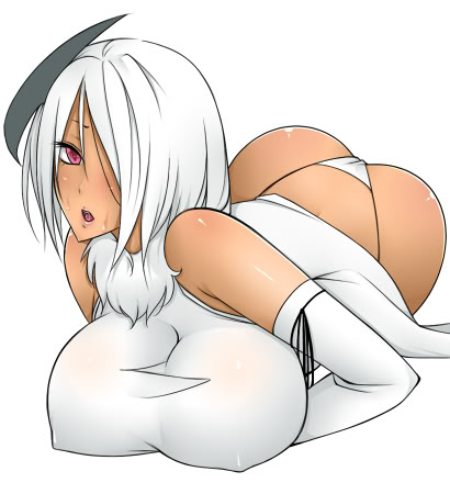 absol ass breasts dark_skin emukon large_breasts lowres personification pokemon white_hair