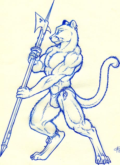 cougar eric_elliott feline halberd iisaw male muscles polearm solo