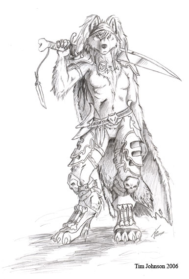 canine female javarran khavijas sketch solo sword tim_johnson topless tribal weapon wolf