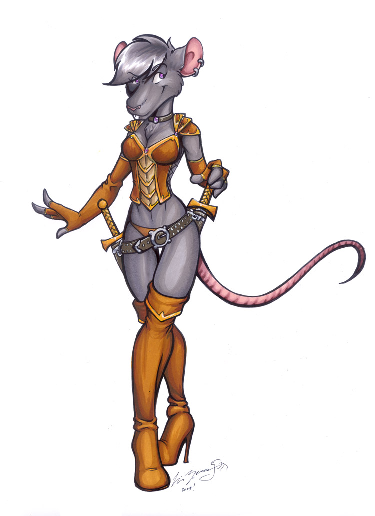 armor boots cleavage dagger fantasy female leather lizardbeth lucretia midriff rat rodent solo