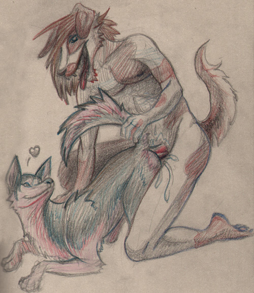 &hearts; animal anthro_bestiality ass_up canine couple female feral from_behind interspecies love male nude riscara sex straight tail tail_grab