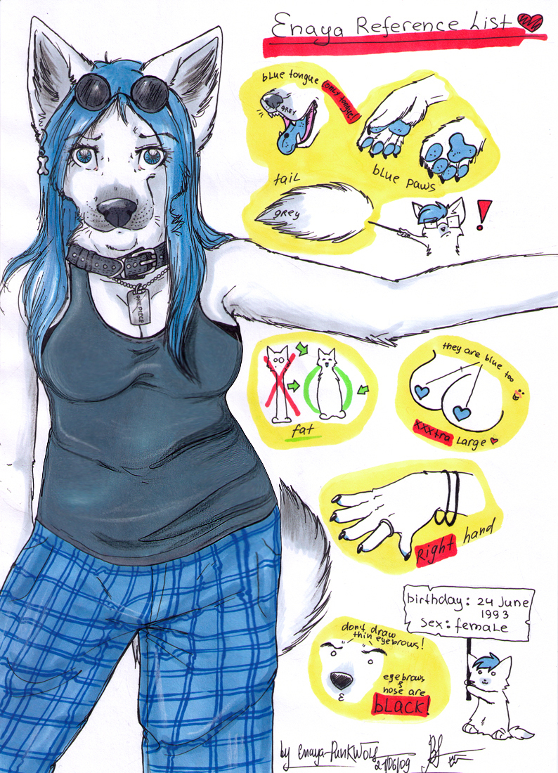 blue canine dog_tags enaya enaya-thewhitewolfen female model_sheet pyjamas solo wolf