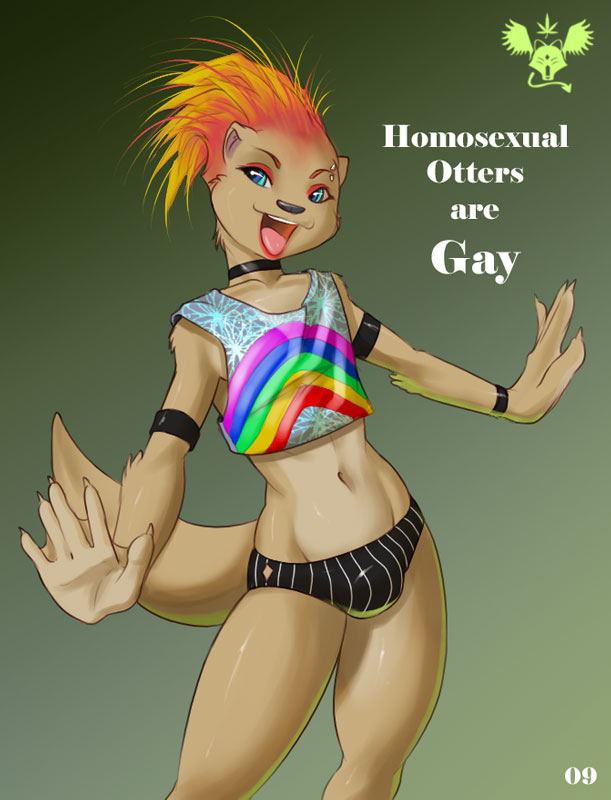 2009 bulge choker eldiman eyeliner gay_pride lipstick male midriff otter piercing rainbow skimpy solo stereotype the_truth webbed_hands