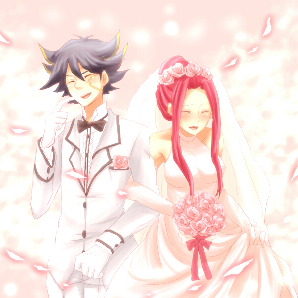 akiza_izinski couple fudou_yuusei happy izayoi_aki married yu-gi-oh! yugioh_5d's yuu-gi-ou_5d's