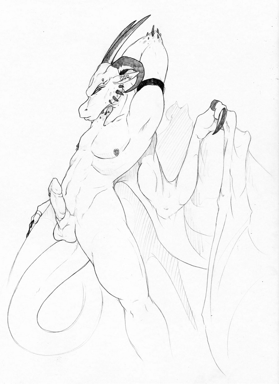 carrion_(character) demon dragon horns male necrodrone nude piercing pointy_ears ribbed scalie solo wings