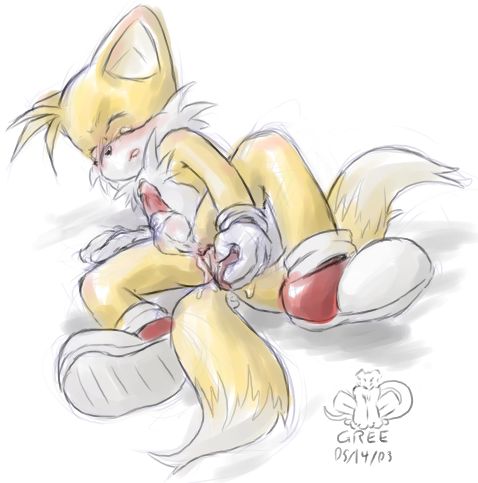 2003 anal anal_insertion anal_masturbation anus balls blush canine chest_tuft dildo eyes_closed fox gree insertion kitsune male miles_prower mobian multiple_tails penis pre precum sex_toy sheath shoes solo sonic_(series) tail yellow
