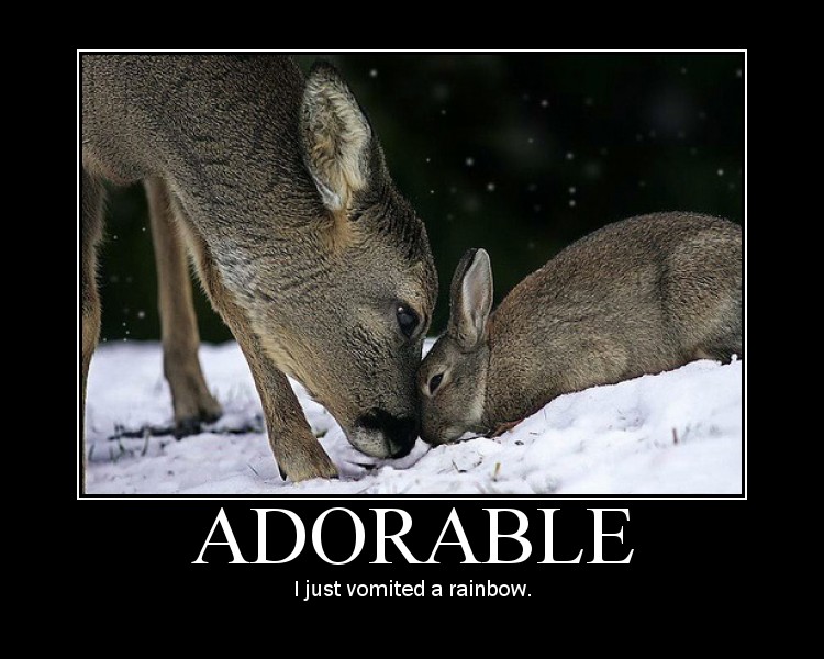 adorable cervine cute deer english english_text feral forest fucking_adorable hooves lagomorph mammal motivational_poster photo rabbit real snow text tree unknown_artist wood