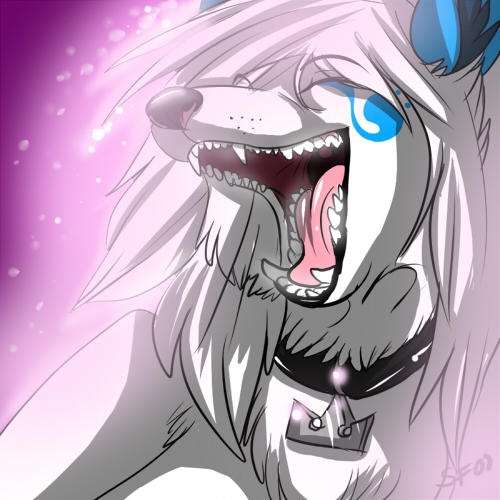 blue canine collar dog eyes_closed gaping_maw hair ifus ifus_(character) kingdom_hearts_necklace long_hair long_white_hair open_mouth solo teeth white white_hair wolf