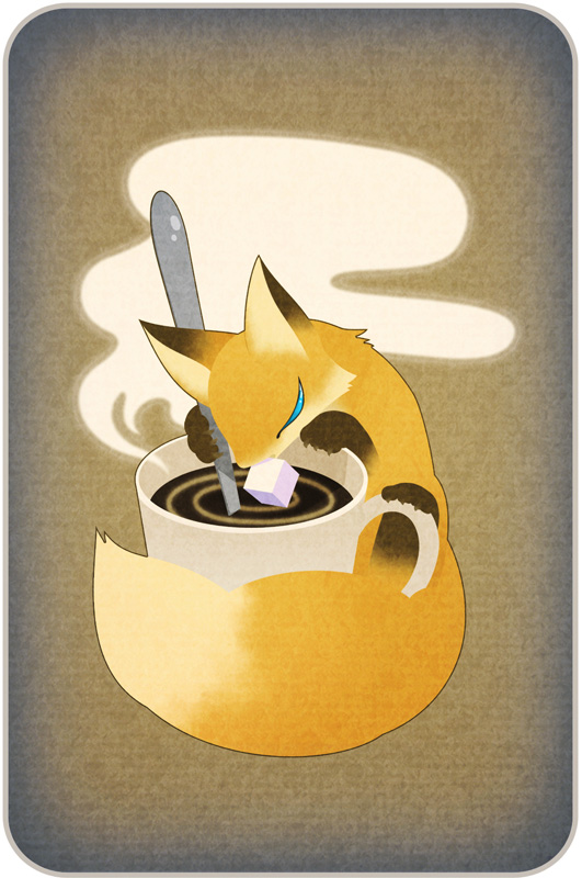 coffee fox no_humans original spoon steam sugar_cube yamori_511