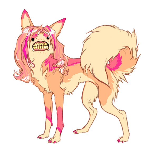black_eyes canine cute dog feral grin hair husky kesame pink rictus scary_face solo sparkledog teeth uhoh what