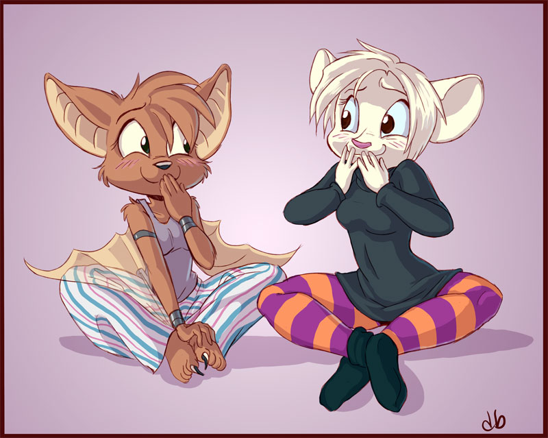 bat couple cute dingbat_(character) erin_middendorf female gossip leggings no_wai pyjamas rodent sharing socks stripey wednesday