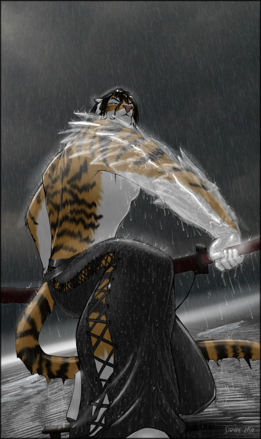 feline ice katana leather male rain solo strype sword tail tiger weapon
