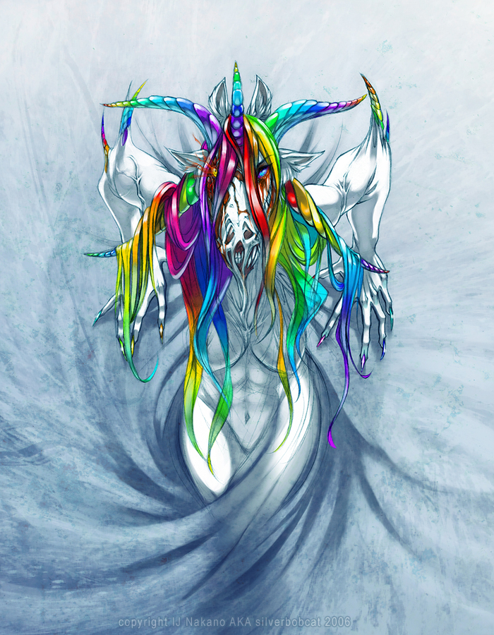demon female horns monster nude rainbow silverbobcat spiral