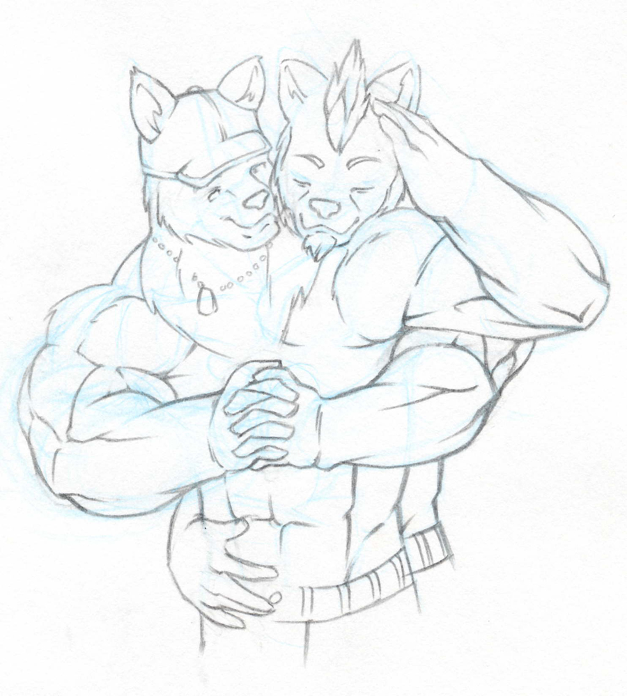 canine eyes_closed gay grin male muscles sketch standing tkc2021 wolf
