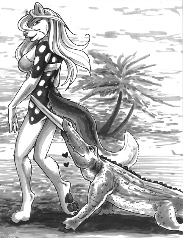&hearts; australia ayame_emaya beach coppertone_girl crocodile female imminent_death pants pants_down parody quoll reptile scalie seaside