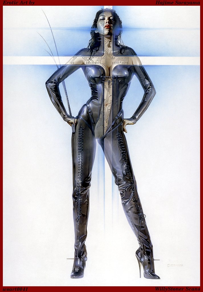 bodysuit circuit_board female hajime_sorayama human leather skinsuit solo technophilia