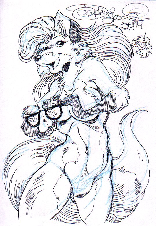 canine daphne_lage disguise female fox funny glasses grin nude solo what