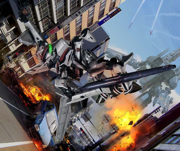 building car city damaged day epic explosion fire ground_vehicle gun gunpod hiropon_(tasogare_no_puu) macross macross_frontier mecha motor_vehicle no_humans photo_background realistic rifle ruins s.m.s. sdf-1 shield sky storm_attacker transformation variable_fighter vf-25 weapon