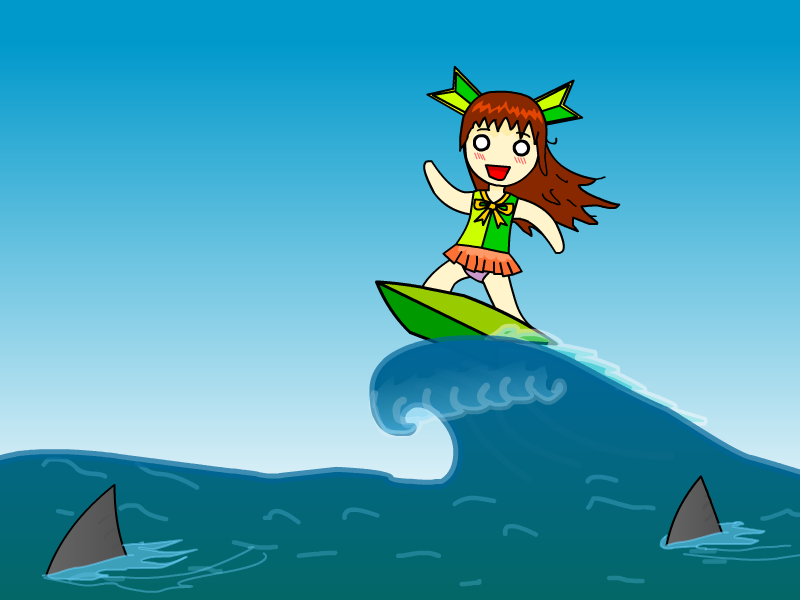 banhammer-tan brown_hair iichan.ru mascot ru-chans shark surfing