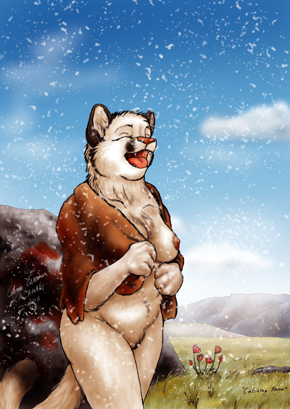 2006 bottomless breasts chubby cougar eyes_closed feline female jacket kalahari outside snow solo