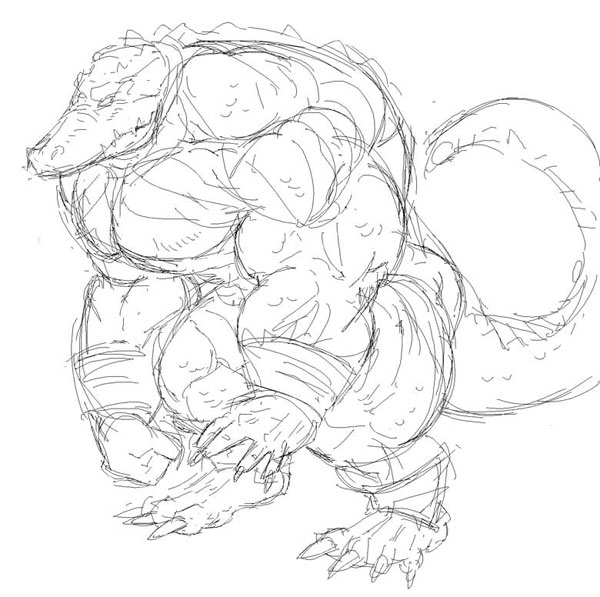 claws crocodile fangs male muscles nude reptile scalie sketch solo stagor55 standing tail
