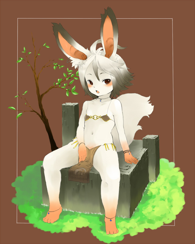 female fuyunumikan hair hindpaw lagomorph rabbit red_eyes short_hair sitting solo tail white white_hair 冬野みかん