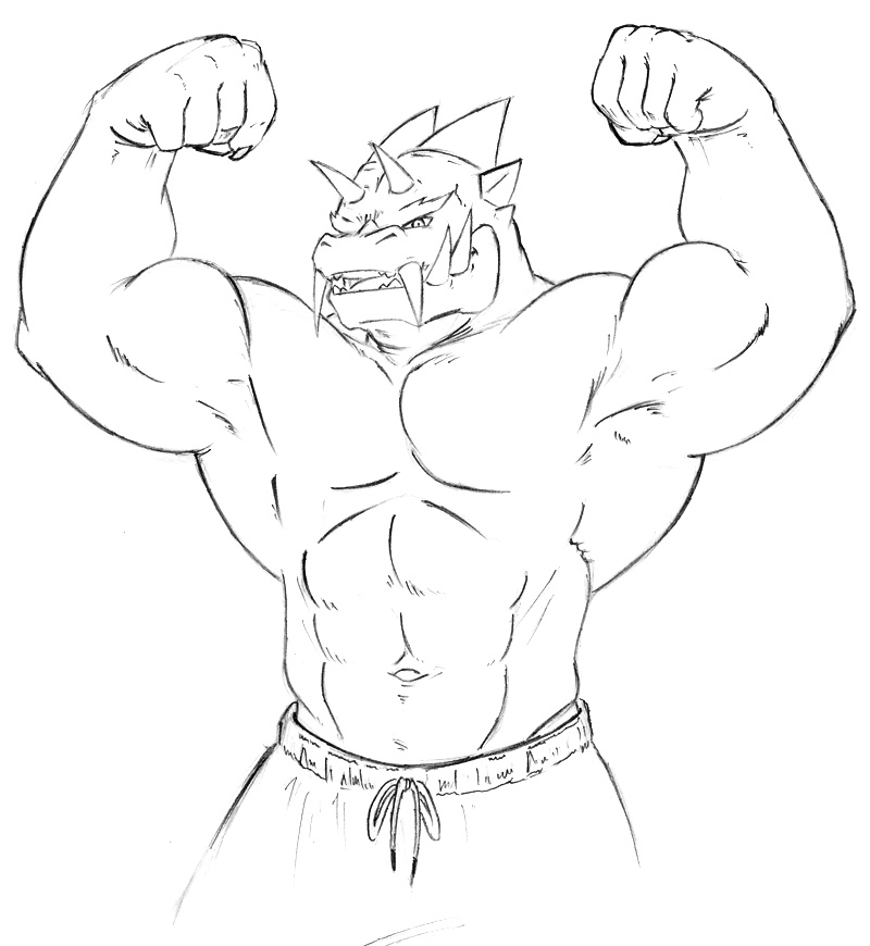 claws dragon fangs grin horns looking_at_viewer male muscles presenting reptile scalie sketch solo standing timberwolfmax