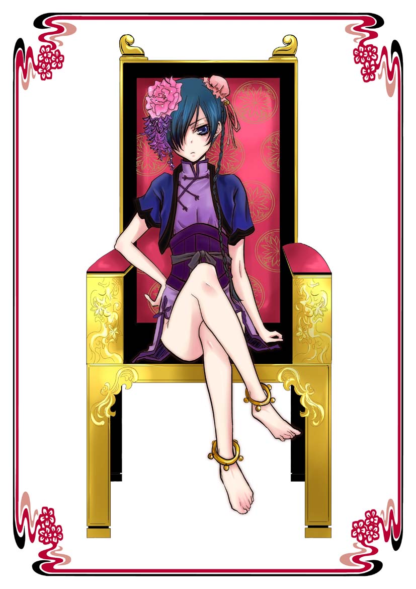 androgynous anklet anklets child chinese_clothes ciel_phantomhive crossdress crossdressing flower jewelry kuroshitsuji male male_focus shota solo trap