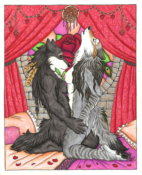 anthro black black_fur breasts canine duo female flower fur luthiennightwolf male mammal nude rose sex side_boob straight wolf