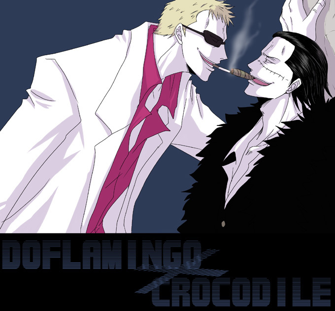 2boys character_name cigar donquixote_doflamingo formal multiple_boys one_piece shichibukai sir_crocodile smoke suit yaoi